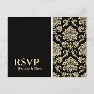 Zwarte Damask RSVP briefkaart
