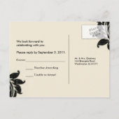 Zwarte Damask RSVP briefkaart (Achterkant)