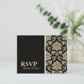 Zwarte Damask RSVP briefkaart (Staand voorkant)