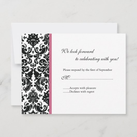 Zwarte Damask RSVP-reactiekaart RSVP Kaartje (Voorkant)