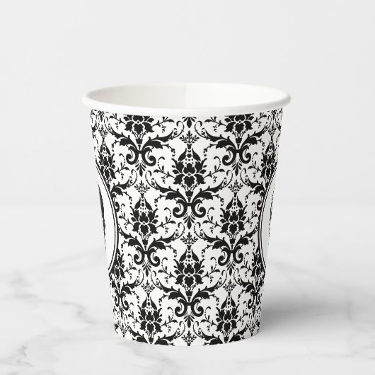  zwarte Damask Skull Halloween Papieren Bekers (Links)