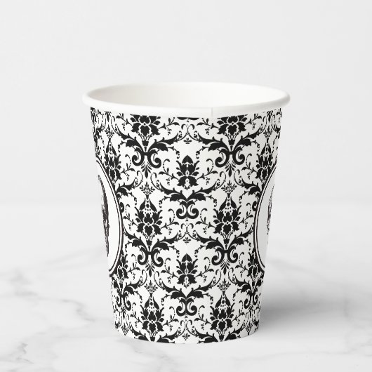  zwarte Damask Skull Halloween Papieren Bekers (Rechts)