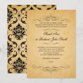 zwarte Damask Swirls Flourish Wedding Kaart (Voorkant / Achterkant)