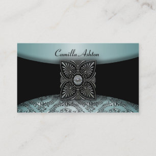 Zwarte Damask Teal Blauwe Visitekaartjes
