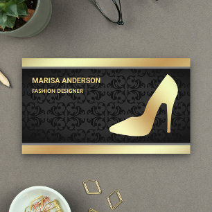 Zwarte Damask Trendy Gold Folie Hoge Hakken Stilet Visitekaartje