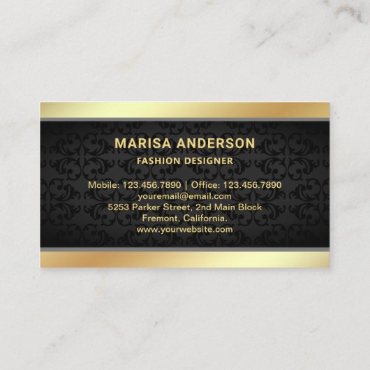 Zwarte Damask Trendy Gold Folie Hoge Hakken Stilet Visitekaartje (Achterkant)