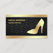 Zwarte Damask Trendy Gold Folie Hoge Hakken Stilet Visitekaartje (Voorkant)