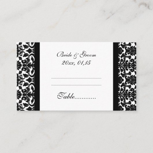Zwarte Damask Trouwtafel Plaats Kaarten Plaatskaartje (Voorkant)