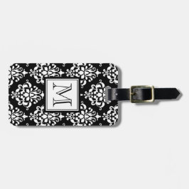 ZWARTE DAMASK UW MONOGRAM BAGAGELABEL