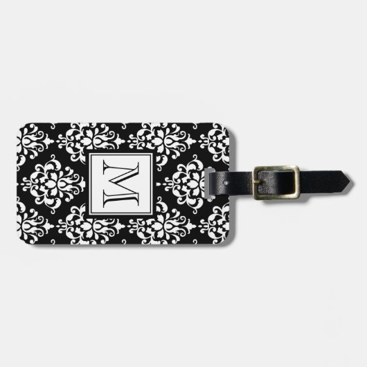  ZWARTE DAMASK UW MONOGRAM BAGAGELABEL (Voorkant horizontaal)