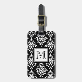 ZWARTE DAMASK UW MONOGRAM BAGAGELABEL