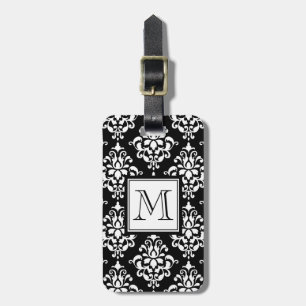 ZWARTE DAMASK UW MONOGRAM BAGAGELABEL