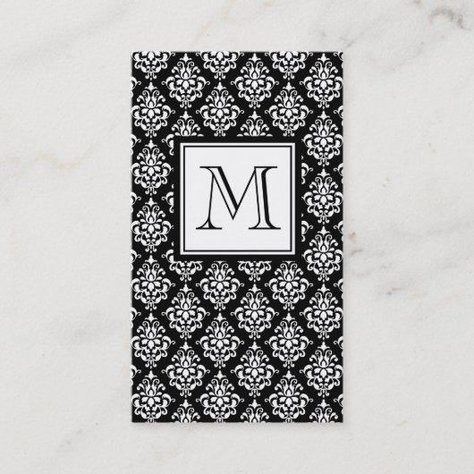 ZWARTE DAMASK UW MONOGRAM VISITEKAARTJE (Voorkant)