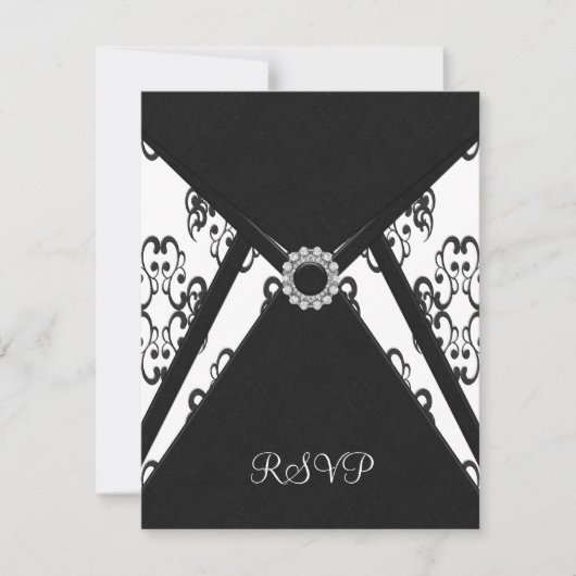 Zwarte Damask Witte RSVP-kaart RSVP Kaartje (Voorkant)