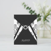 Zwarte Damask Witte RSVP-kaart RSVP Kaartje (Staand voorkant)
