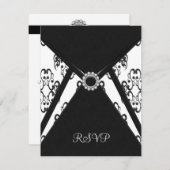 Zwarte Damask Witte RSVP-kaart RSVP Kaartje (Voorkant / Achterkant)