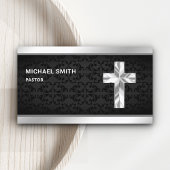 Zwarte Damask Zilveren Folie Jezus Christus Kruis  Visitekaartje