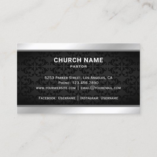 Zwarte Damask Zilveren Folie Jezus Christus Kruis  Visitekaartje (Achterkant)