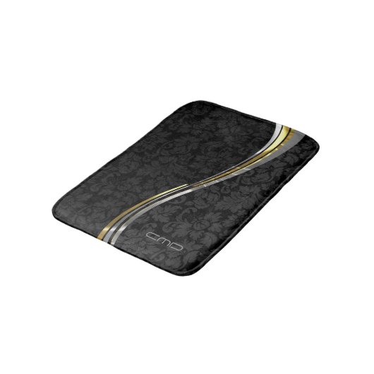 Zwarte Damaskast Silver & Gold-accessoires Badmat (Gekanteld)
