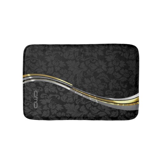 Zwarte Damaskast Silver & Gold-accessoires Badmat (Voorkant)