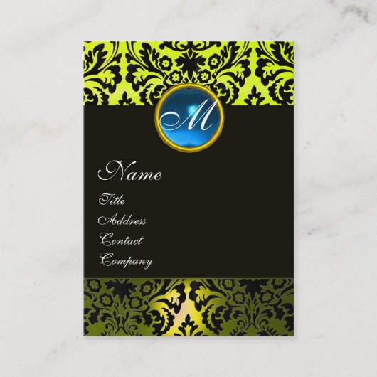 ZWARTE DAMASKMONOGRAM, Blauw saffier Visitekaartje (Voorkant)