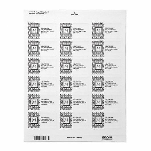 ZWARTE DAMASKPATROON 2 UW INITIAAL ETIKET (Full Sheet)
