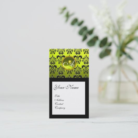 ZWARTE DAMASKSQUARE GEMSTONE MONOGRAM VISITEKAARTJE (Staand voorkant)