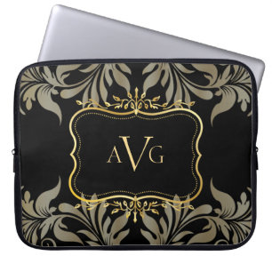 Zwarte Damasluxe met  gouden lijst Laptop Sleeve