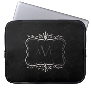 Zwarte Damasluxe met  zilverlijst Laptop Sleeve