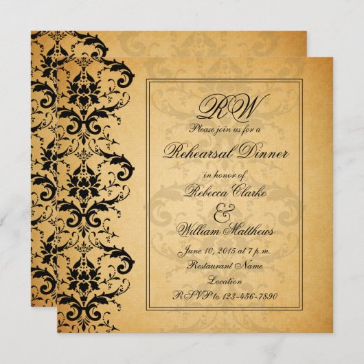  zwarte-Damasrepeater Dinner Invite Kaart (Voorkant / Achterkant)