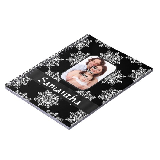 Zwarte damast aangepaste foto notitieboek (Linkerzijde)