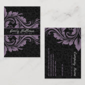 Zwarte damast en Paarse Ornament Visitekaartje (Voorkant / Achterkant)