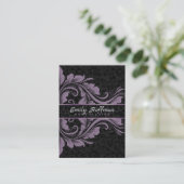Zwarte damast en Paarse Ornament Visitekaartje (Staand voorkant)