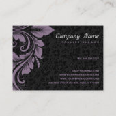 Zwarte damast en Paarse Ornament Visitekaartje (Achterkant)
