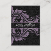 Zwarte damast en Paarse Ornament Visitekaartje (Voorkant)