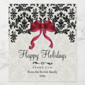 Zwarte Damast en rode boog, vakantie Wijn Etiket (Enkel label)