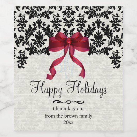 Zwarte Damast en rode boog, vakantie Wijn Etiket (Enkel label)