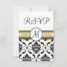 Zwarte Damast Gouden Huwelijk RSVP