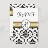Zwarte Damast Gouden Huwelijksfeest RSVP (Voorkant / Achterkant)