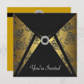 Zwarte Damast Gouden Uitnodiging voor elk Feest (Voorkant / Achterkant)