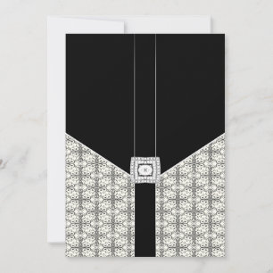 Zwarte Damast Kant Diamant Trouw 5x7 Uitnodigingen