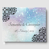 Zwarte Damast Kant en Pastel Glitters Bruiloft Gastenboek (Voorkant)