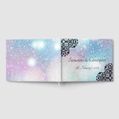 Zwarte Damast Kant en Pastel Glitters Bruiloft Gastenboek (Volledig)