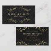 Zwarte damast met glitter bloemig Lijst Visitekaartje (Voorkant / Achterkant)