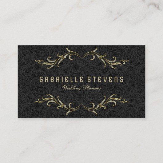 Zwarte damast met glitter bloemig Lijst Visitekaartje (Voorkant)
