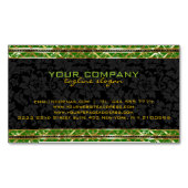 Zwarte damast met groene en gouden retro rand visitekaartje magneet (Voorkant)