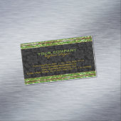 Zwarte damast met groene en gouden retro rand visitekaartje magneet (Voorbeeld)