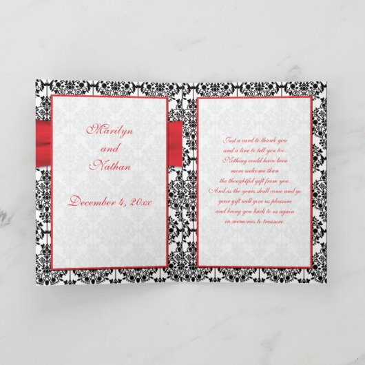 Zwarte Damast met Klaprozen Rood Bedankkaart (Binnen)