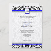 Zwarte Damast met Koninklijk Blauwe Trouwkaarten Kaart (Achterkant)