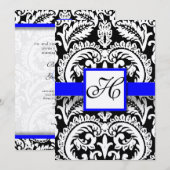 Zwarte Damast met Koninklijk Blauwe Trouwkaarten Kaart (Voorkant / Achterkant)